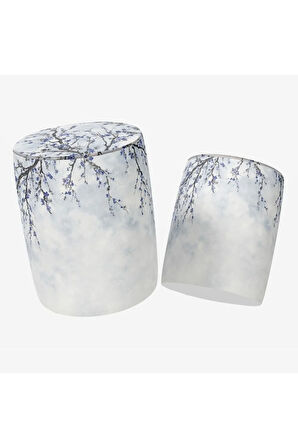 Blue Mini Flowers Puf (Kumaşı Süettir. Uluslararası Solmama Sertifikasına Sahiptir.)