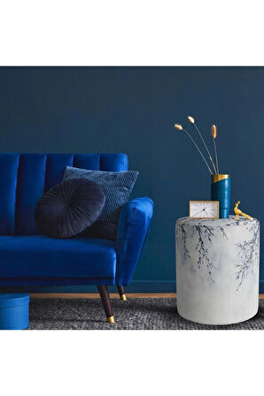 Blue Mini Flowers Puf (Kumaşı Süettir. Uluslararası Solmama Sertifikasına Sahiptir.)