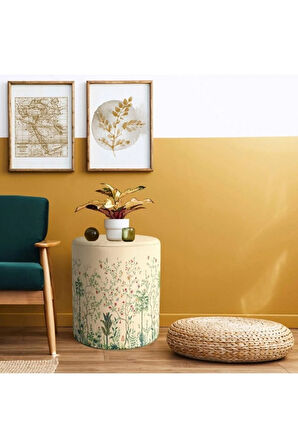 Renkli Çiçek Tasarımlı Puf (Kumaşı Süettir. Uluslararası Solmama Sertifikasına Sahiptir.)