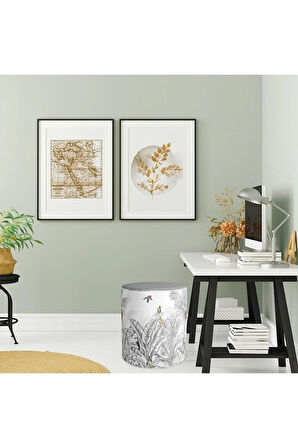 Palmiye Yaprak Tasarımlı Puf (Kumaşı Süettir. Uluslararası Solmama Sertifikasına Sahiptir.)