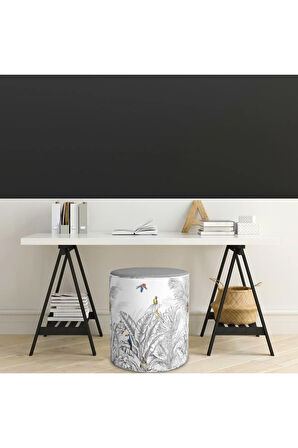 Palmiye Yaprak Tasarımlı Puf (Kumaşı Süettir. Uluslararası Solmama Sertifikasına Sahiptir.)