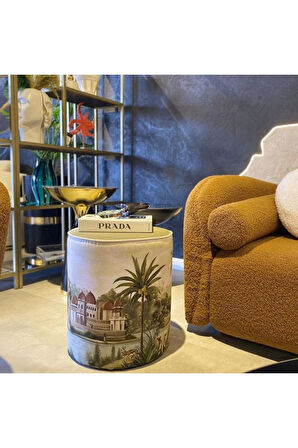 Renkli Manzara Tasarımlı Puf (Kumaşı Süettir. Uluslararası Solmama Sertifikasına Sahiptir.)