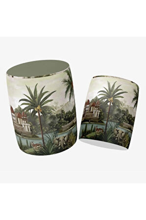 Renkli Manzara Tasarımlı Puf (Kumaşı Süettir. Uluslararası Solmama Sertifikasına Sahiptir.)