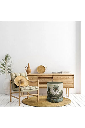 Renkli Manzara Tasarımlı Puf (Kumaşı Süettir. Uluslararası Solmama Sertifikasına Sahiptir.)