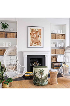 Renkli Manzara Tasarımlı Puf (Kumaşı Süettir. Uluslararası Solmama Sertifikasına Sahiptir.)