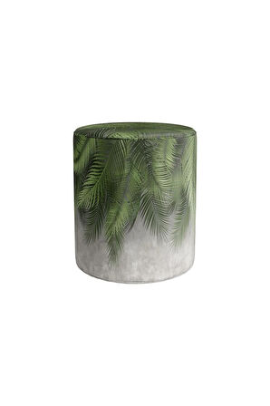 Yeşil Palmiye Yaprak Tasarımlı Puf (Kumaşı Süettir. Uluslararası Solmama Sertifikasına Sahiptir.)