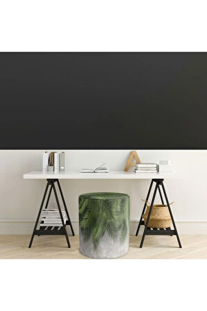 Yeşil Palmiye Yaprak Tasarımlı Puf (Kumaşı Süettir. Uluslararası Solmama Sertifikasına Sahiptir.)