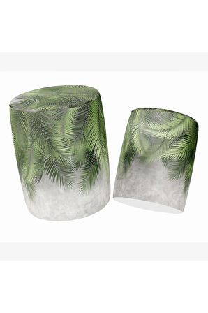 Yeşil Palmiye Yaprak Tasarımlı Puf (Kumaşı Süettir. Uluslararası Solmama Sertifikasına Sahiptir.)