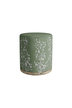 Yeşil Çiçek Tasarımlı Puf (Kumaşı Süettir. Uluslararası Solmama Sertifikasına Sahiptir.)