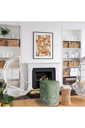 Yeşil Çiçek Tasarımlı Puf (Kumaşı Süettir. Uluslararası Solmama Sertifikasına Sahiptir.)