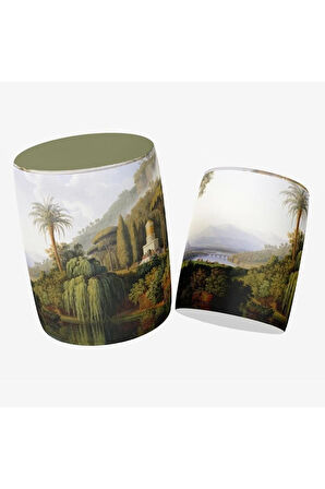 Yeşil Orman Manzaralı Puf (Kumaşı Süettir. Uluslararası Solmama Sertifikasına Sahiptir.)