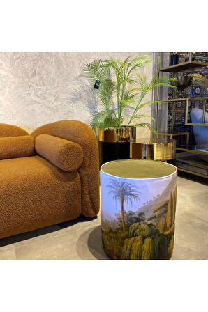 Yeşil Orman Manzaralı Puf (Kumaşı Süettir. Uluslararası Solmama Sertifikasına Sahiptir.)