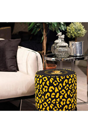 Siyah Büst Detaylı Ahşap Ayaklı Puf (Kumaşı Süettir. Uluslararası Solmama Sertifikasına Sahiptir.)