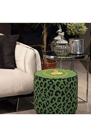 Yeşil Büst Detaylı Ahşap Ayaklı Puf (Kumaşı Süettir. Uluslararası Solmama Sertifikasına Sahiptir.)