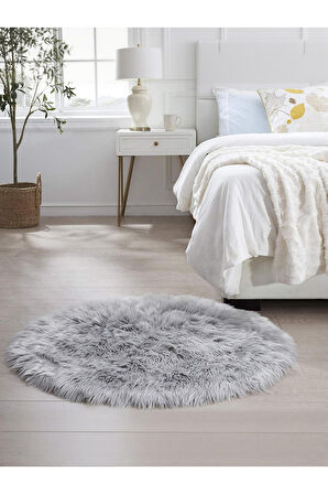 Puffy Yumuşacık Kuzu Post Yuvarlak Kaymaz Taban Kürk Halı Makinede Yıkanabilir
