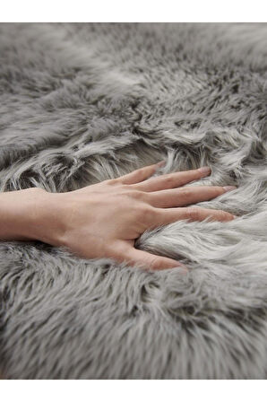 Puffy Yumuşacık Kuzu Post Yuvarlak Kaymaz Taban Kürk Halı Makinede Yıkanabilir