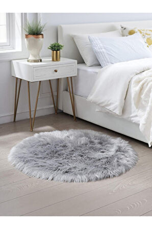 Puffy Yumuşacık Kuzu Post Yuvarlak Kaymaz Taban Kürk Halı Makinede Yıkanabilir