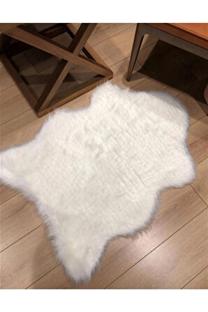 Puffin Kuzu Post Beyaz Üst Kalite Yıkanabilir Yumuşak Dokulu Peluş Halı