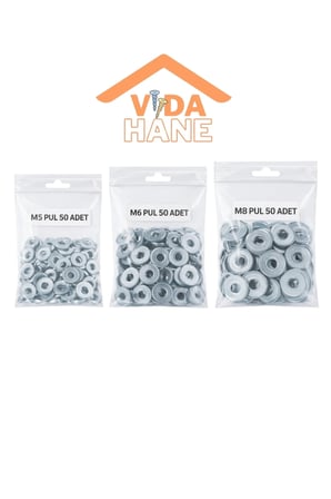 VİDA HANE 150 PARÇA GALVANİZLİ PUL SETİ 3 FARKLI ÖLÇÜ /M5 - M6 - M8