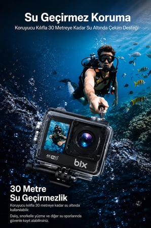 4K Ultra HD Çift Ekranlı Aksiyon Kamerası Wi-Fi 20MP Sony Sensörlü Motosiklet Kask Bisiklet Seti