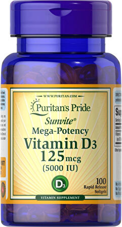 Puritan's Pride Vitamin D3 125 mcg (5000 IU), 100 Softgels