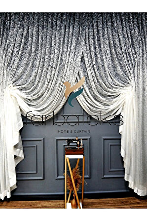 Üst Renkli Gri Antrasit Füme Serpinti Tiyatro Kruvaze Tül Perde