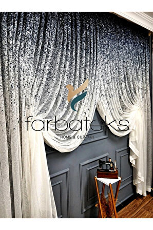 Üst Renkli Lacivert Serpinti Tiyatro Kruvaze Tül Perde