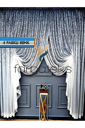 Üst Renkli Lacivert Serpinti Tiyatro Kruvaze Tül Perde