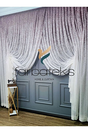 Üst Renkli Pudra Pembe Serpinti Tiyatro Kruvaze Tül Perde