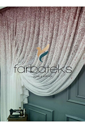 Üst Renkli Pudra Pembe Serpinti Tiyatro Kruvaze Tül Perde