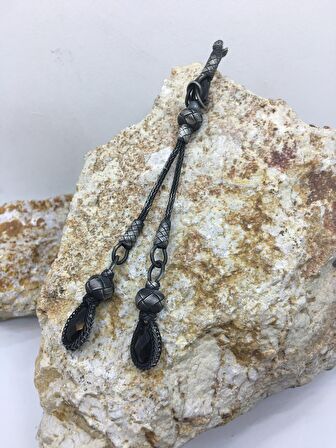 Gümüş Kazaziye Zirkon Kristal Taşlı İki Sallantılı Gümüş Tesbih Püskülü