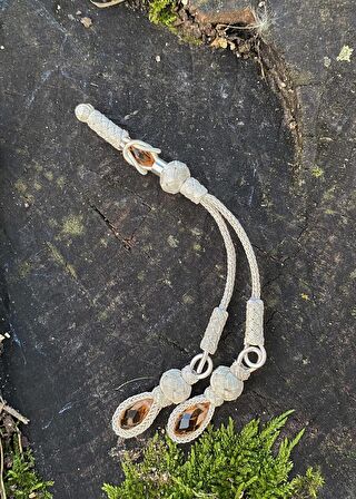 Gümüş Kazaziye Zirkon Kristal Taşlı İki Sallantılı Gümüş Tesbih Püskülü