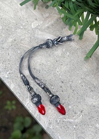 Gümüş Kazaziye Kristal Taşlı İkili Tesbih Püskülü