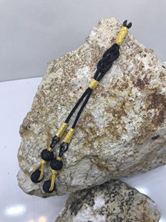 Yaldız Siyah Kombinli Top Sallantılı İkili Püskül Sonsuzluk