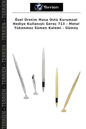 Özel Üretim Masa Üstü Kurumsal Hediye Kullanışlı Gereç 713 - Metal Tükenmez Sümen Kalemi - Gümüş