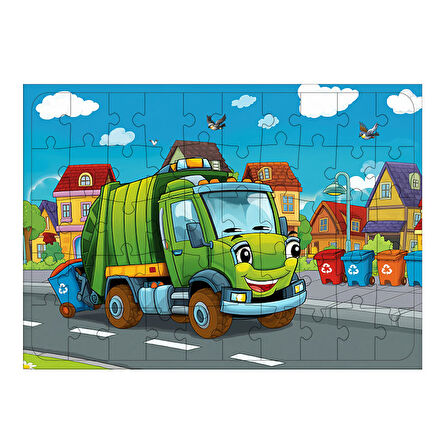Ahşap Mdf Puzzle Yapboz Yeşil Kamyonun Macerası 50 Parça 35*50 cm
