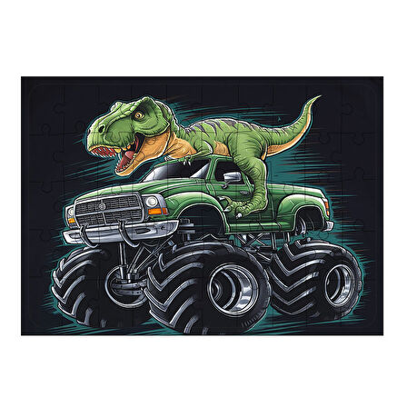 Ahşap Mdf Puzzle Yapboz Dinozor Kamyon Yarışı 50 Parça 35*50 cm