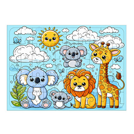 Ahşap Mdf Puzzle Yapboz Safari Hayvanlarının Dostluğu 50 Parça 35*50 cm