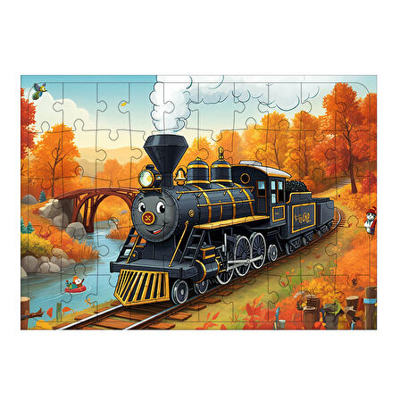 Ahşap Mdf Puzzle Yapboz Buharlı Tren Seyahati 50 Parça 35*50 cm