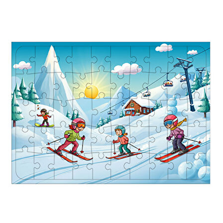 Ahşap Mdf Puzzle Yapboz Karlı Kayak Keyfi 50 Parça 35*50 cm
