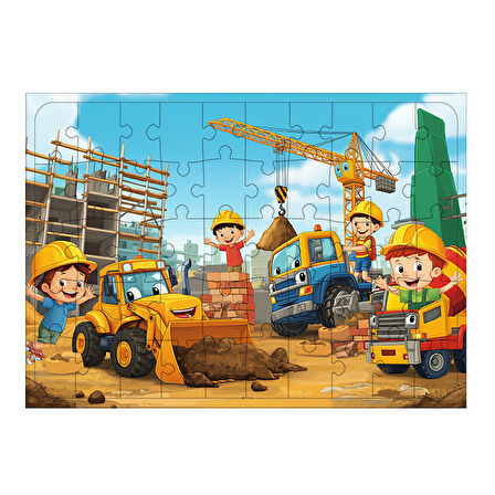 Ahşap Mdf Puzzle Yapboz İnşaat Macerası 50 Parça 35*50 cm