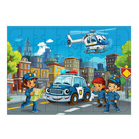 Ahşap Mdf Puzzle Yapboz Polis Helikopteri Görevi 50 Parça 35*50 cm