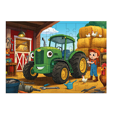 Ahşap Mdf Puzzle Yapboz Çiftlikte Traktör 50 Parça 35*50 cm