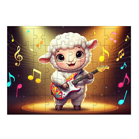 Ahşap Mdf Puzzle Yapboz Gitar Çalan Kuzu 50 Parça 35*50 cm