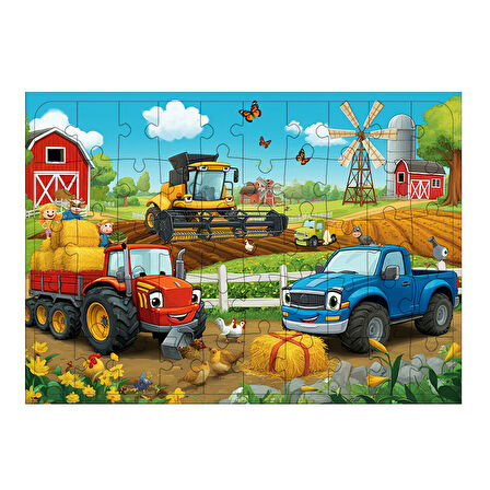 Ahşap Mdf Puzzle Yapboz Neşeli Çiftlik Traktörleri 50 Parça 35*50 cm