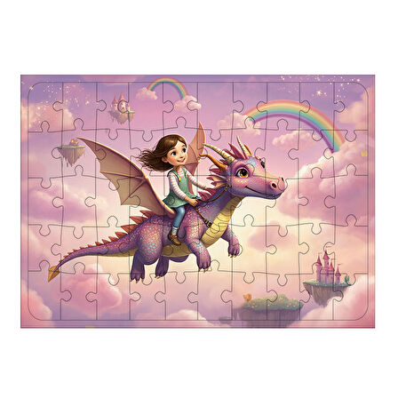 Ahşap Mdf Puzzle Yapboz Ejderha Üzerinde Uçuş 50 Parça 35*50 cm