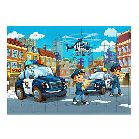 Ahşap Mdf Puzzle Yapboz Şehirde Polis Görevi 50 Parça 35*50 cm