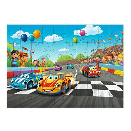 Ahşap Mdf Puzzle Yapboz Neşeli Yarış Pisti 50 Parça 35*50 cm