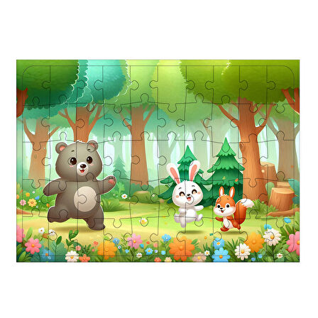 Ahşap Mdf Puzzle Yapboz Ormanda Hayvanlar 50 Parça 35*50 cm