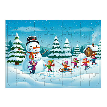 Ahşap Mdf Puzzle Yapboz Kardan Adam Şenliği 50 Parça 35*50 cm